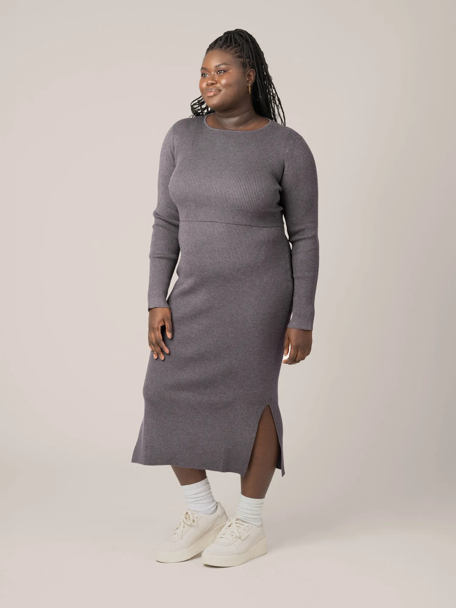 2-in-1 Maternity & Nursing Midi Dress | Charcoal