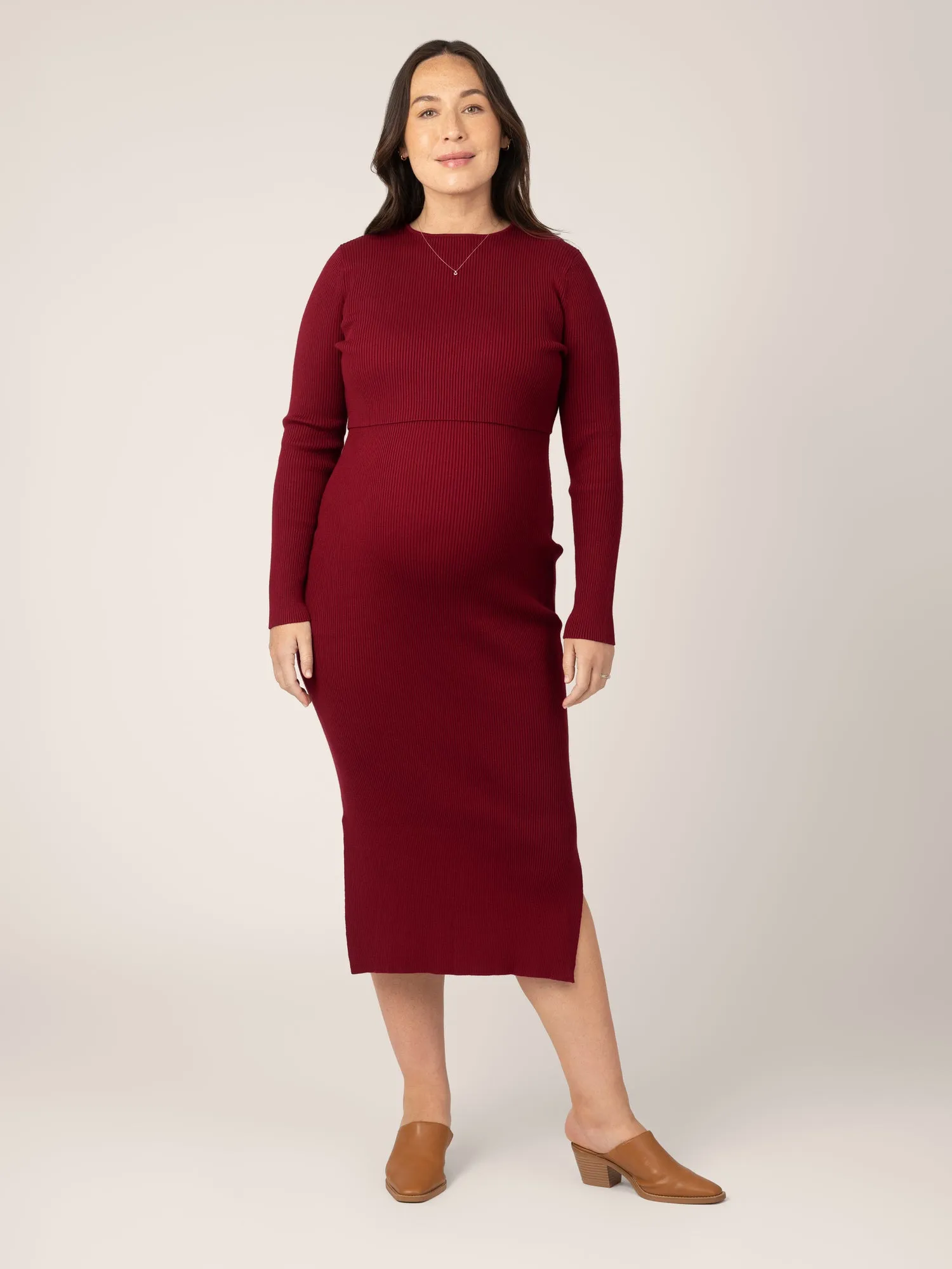 2-in-1 Maternity & Nursing Midi Dress | Garnet