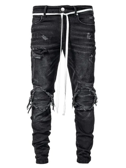 2021 New Men's Slim-Fit Ripped Jeans Men's Painted Jeans Patch Beggar Pants Jumbo Men's Hip Hop Pants Size S-4XL