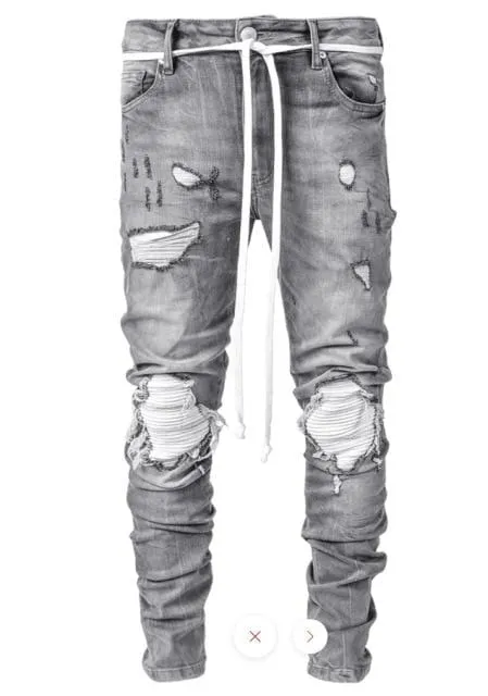 2021 New Men's Slim-Fit Ripped Jeans Men's Painted Jeans Patch Beggar Pants Jumbo Men's Hip Hop Pants Size S-4XL