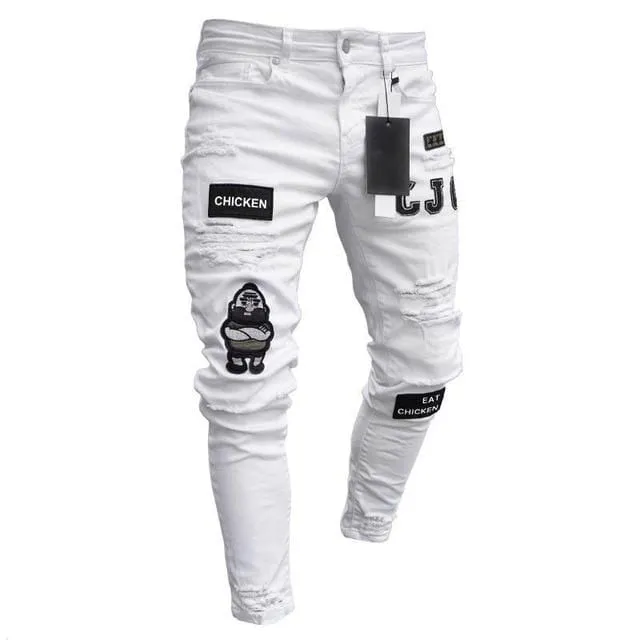 2021 New Men's Slim-Fit Ripped Jeans Men's Painted Jeans Patch Beggar Pants Jumbo Men's Hip Hop Pants Size S-4XL