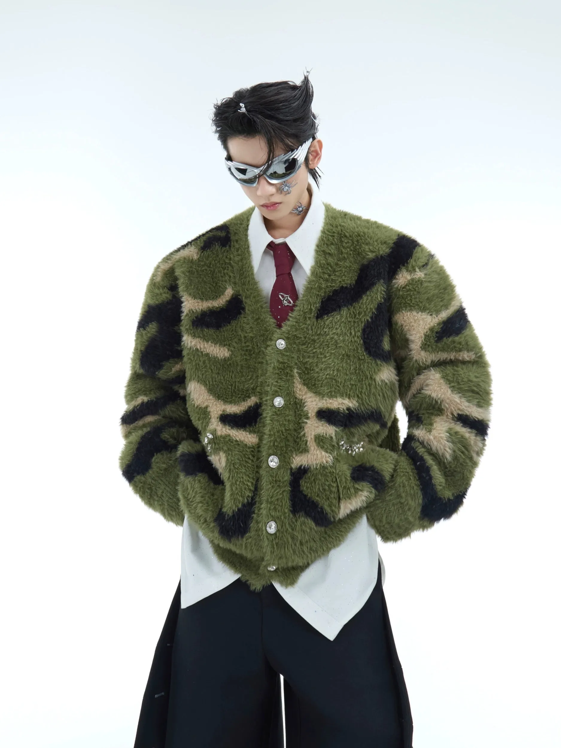 【24s Dec.】Faux Mink Diamond Camouflage Cardigan Sweater