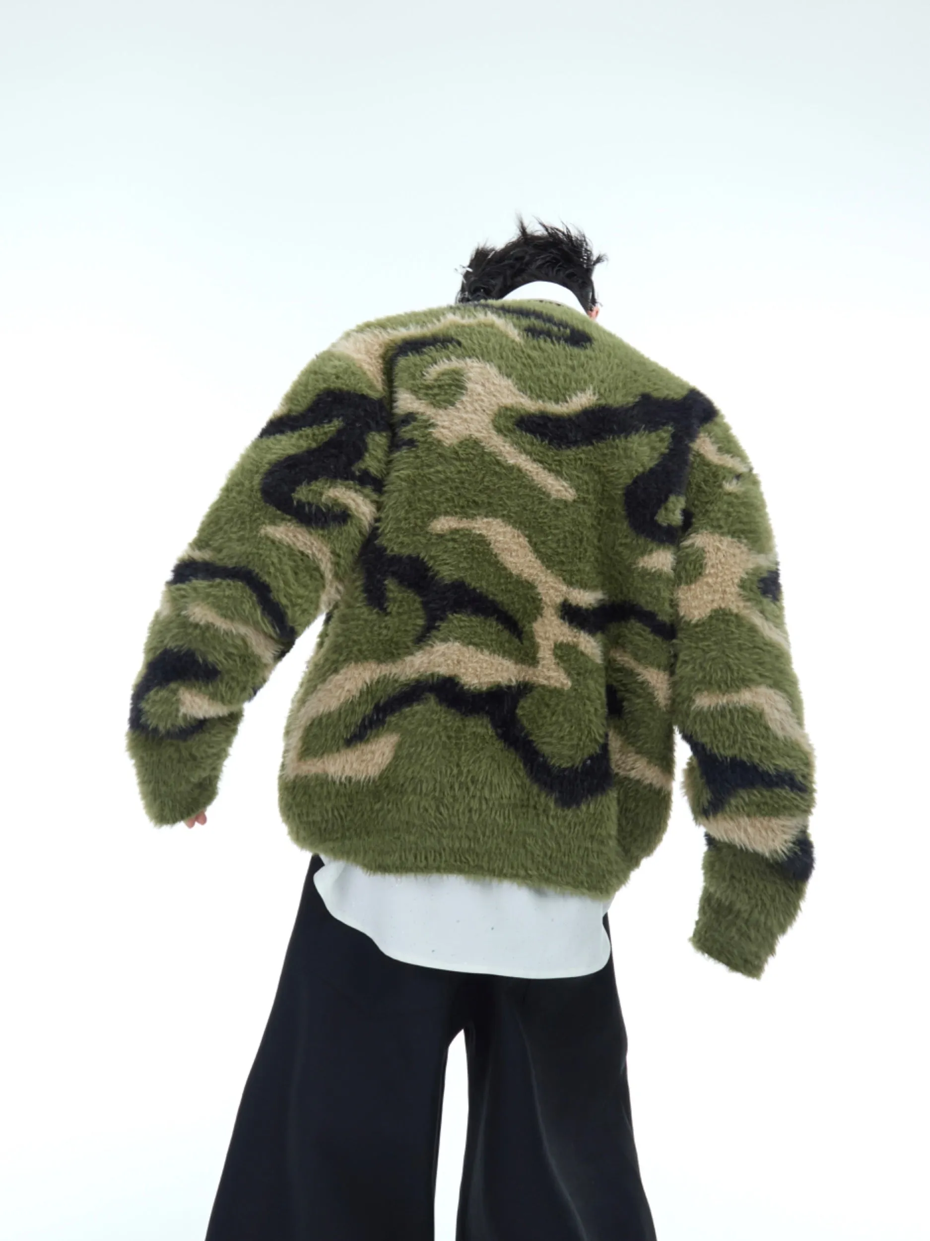 【24s Dec.】Faux Mink Diamond Camouflage Cardigan Sweater