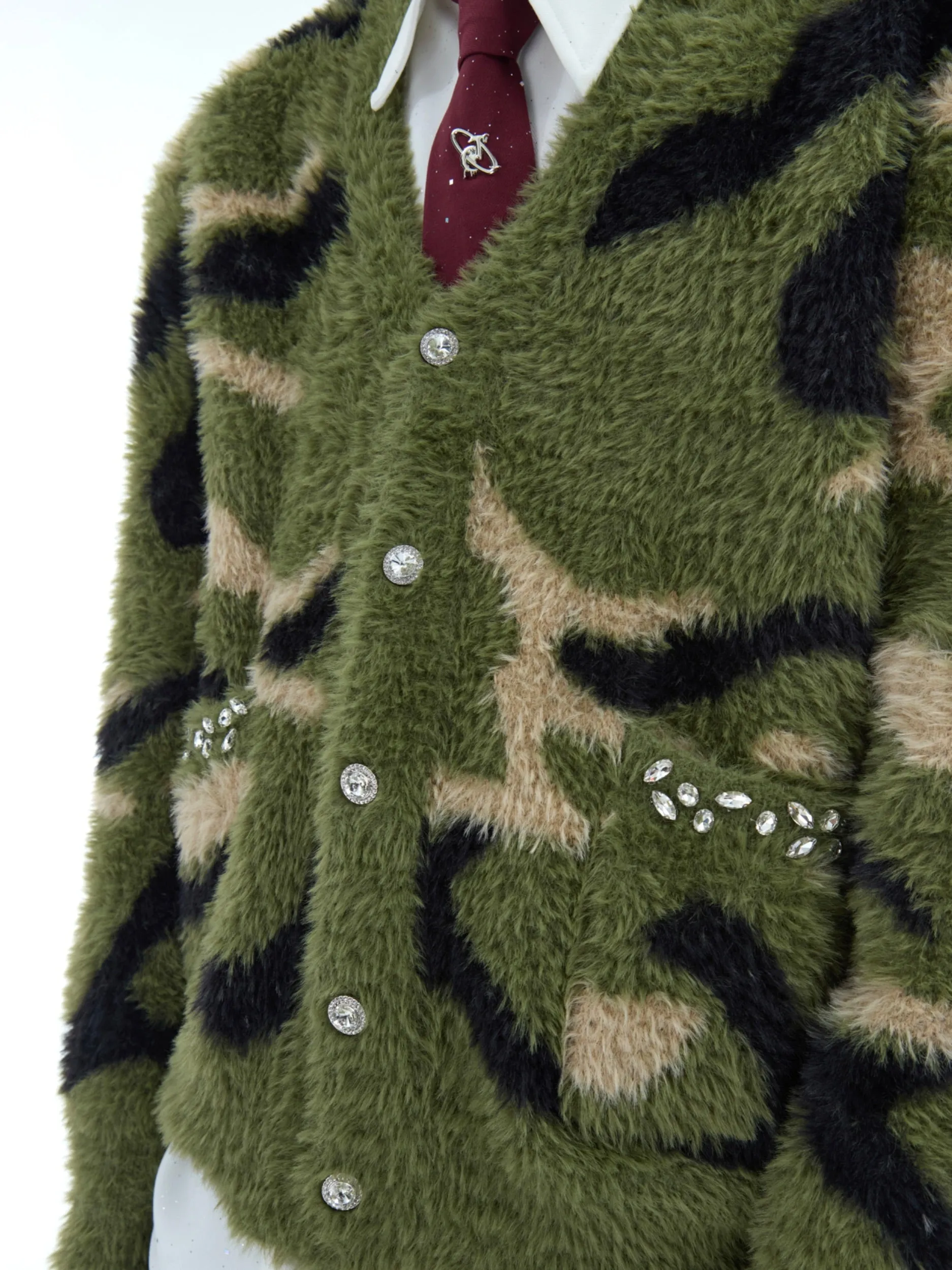 【24s Dec.】Faux Mink Diamond Camouflage Cardigan Sweater