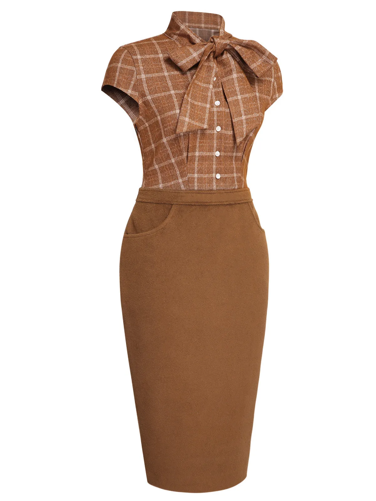 2PCS Brown Bolero Jacket & Plaid Pencil Dress