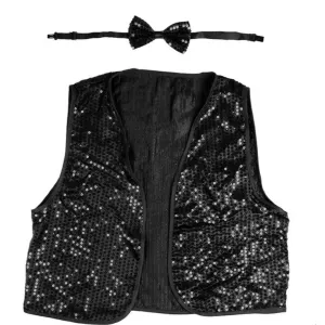 Adult Sequin Vest with Bow Tie - Black