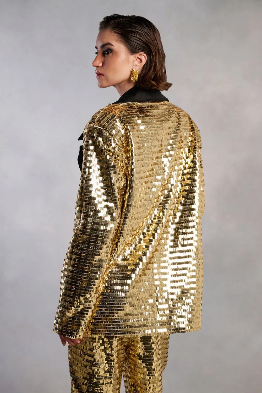 Alexa Gold Sequins Black Collar Blazer and Pants Suit