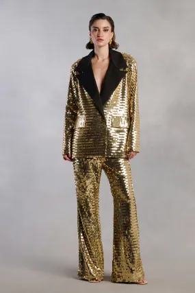 Alexa Gold Sequins Black Collar Blazer and Pants Suit