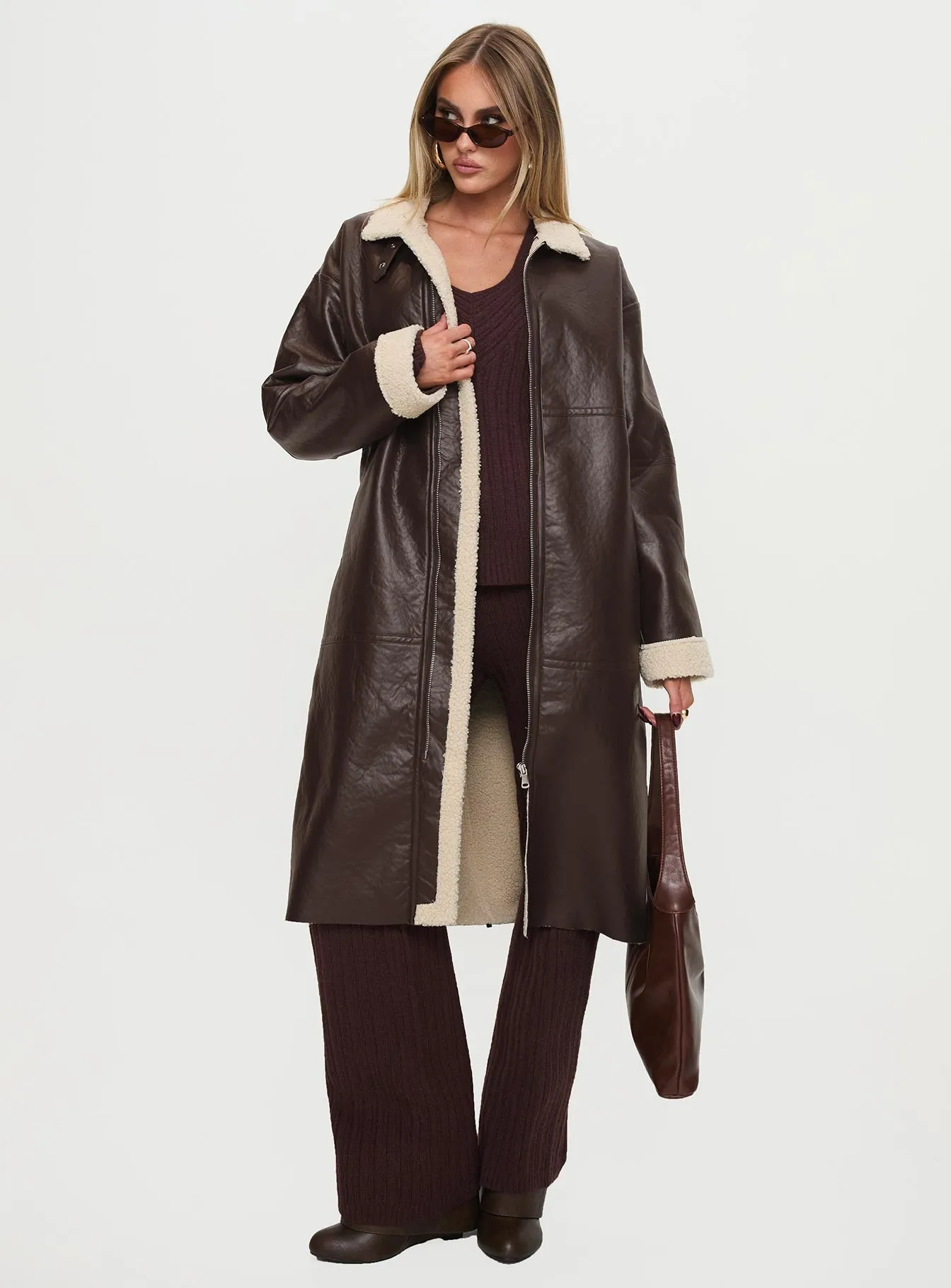 Ammelia Shearling Long-line Jacket Brown