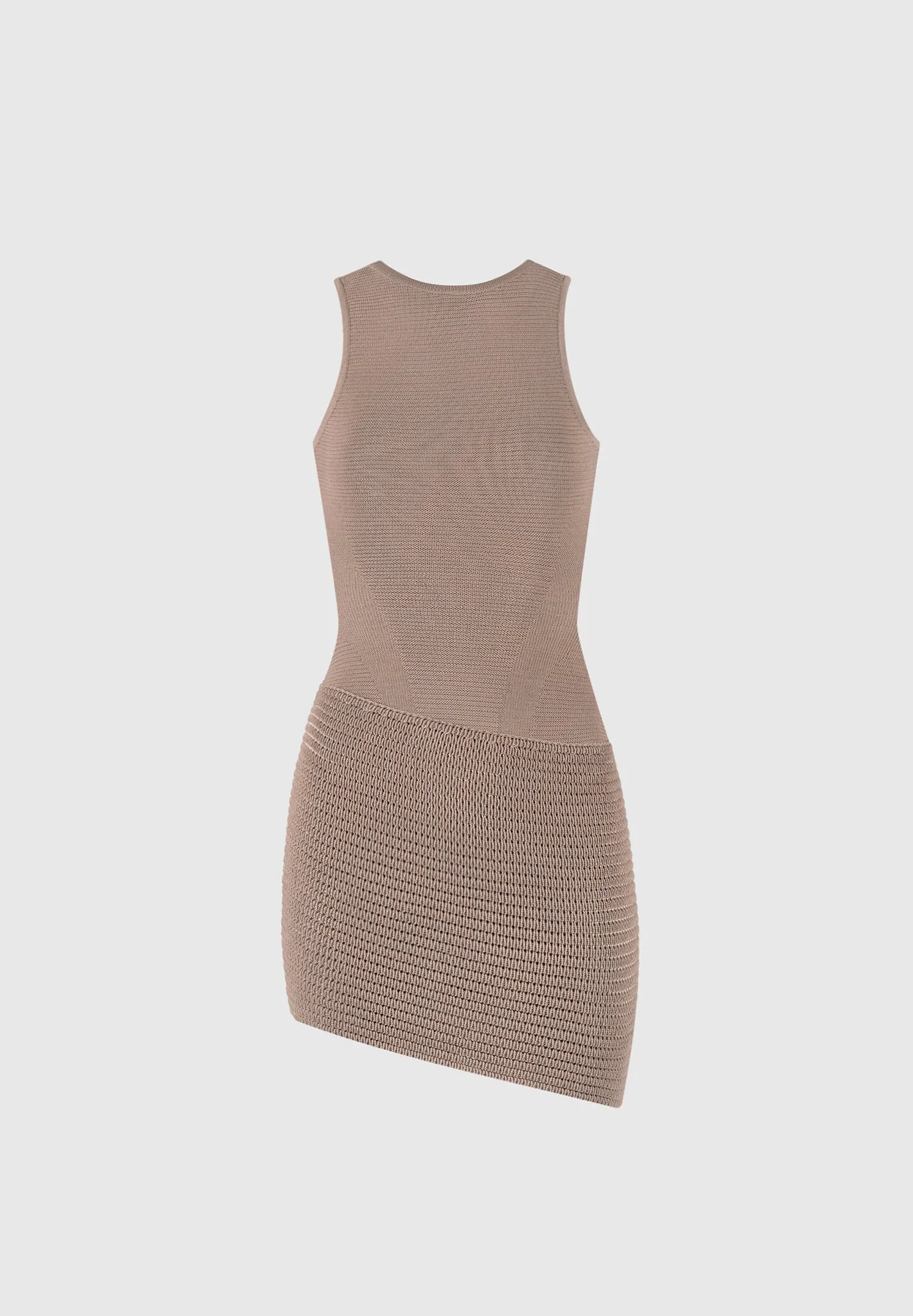 Asymmetric Knit Mini Dress - Taupe/Beige