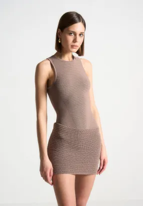 Asymmetric Knit Mini Dress - Taupe/Beige