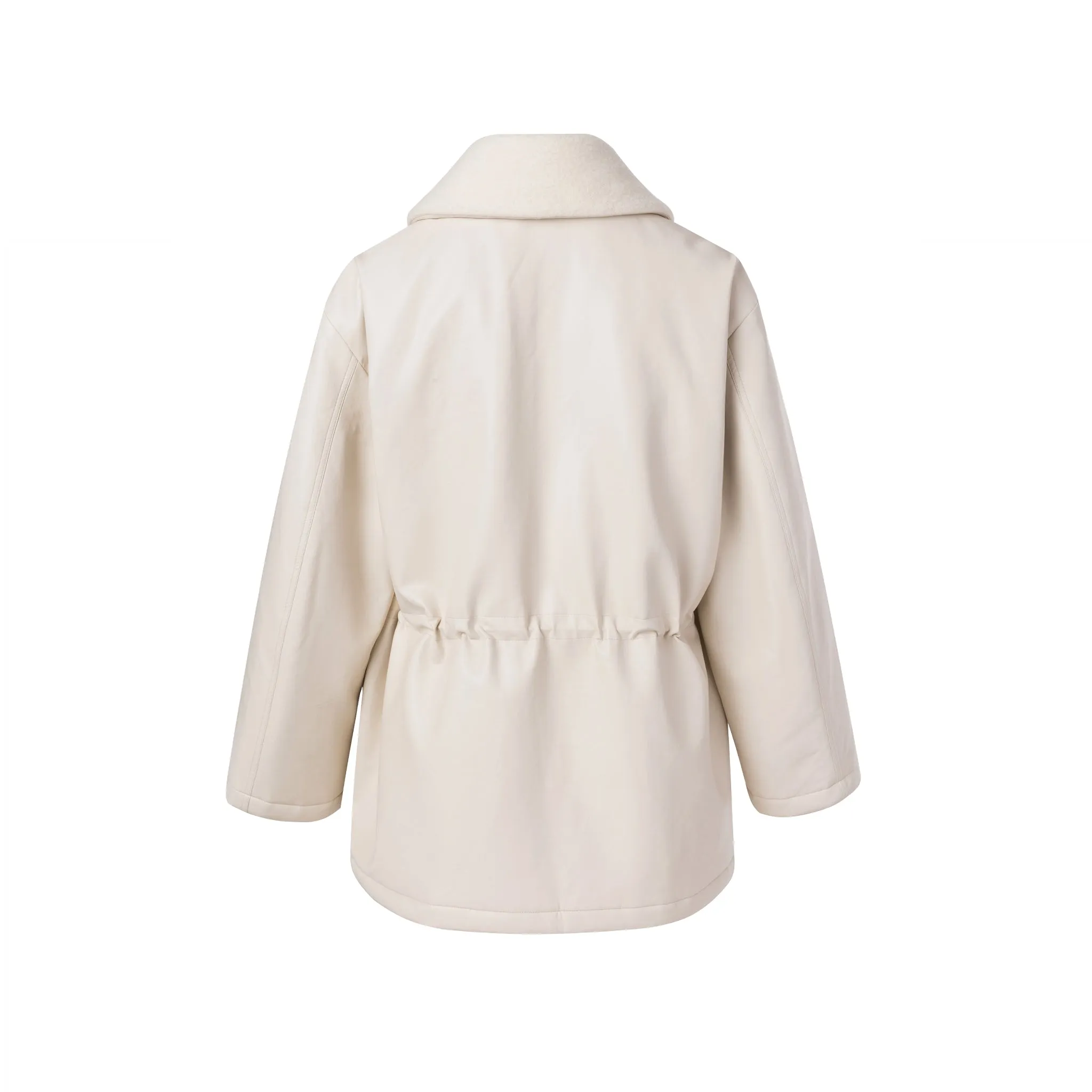 Beige Faux Leather Padded Parka Coat