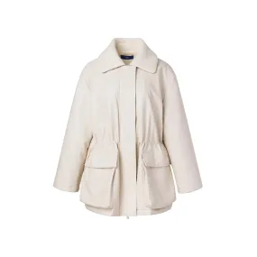 Beige Faux Leather Padded Parka Coat