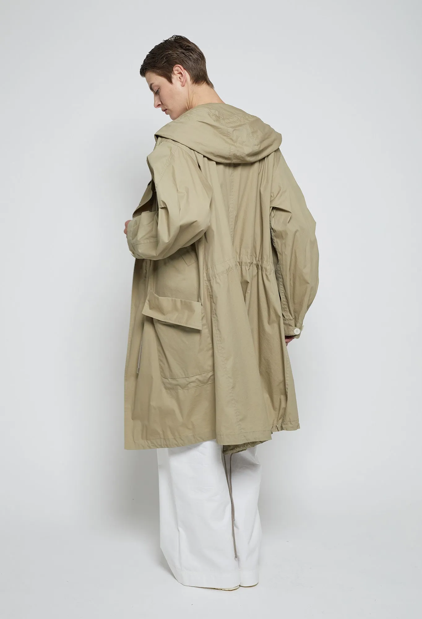 BILLIE - Light Technical Outerwear Hooded Military Style Parka in Dark Beige