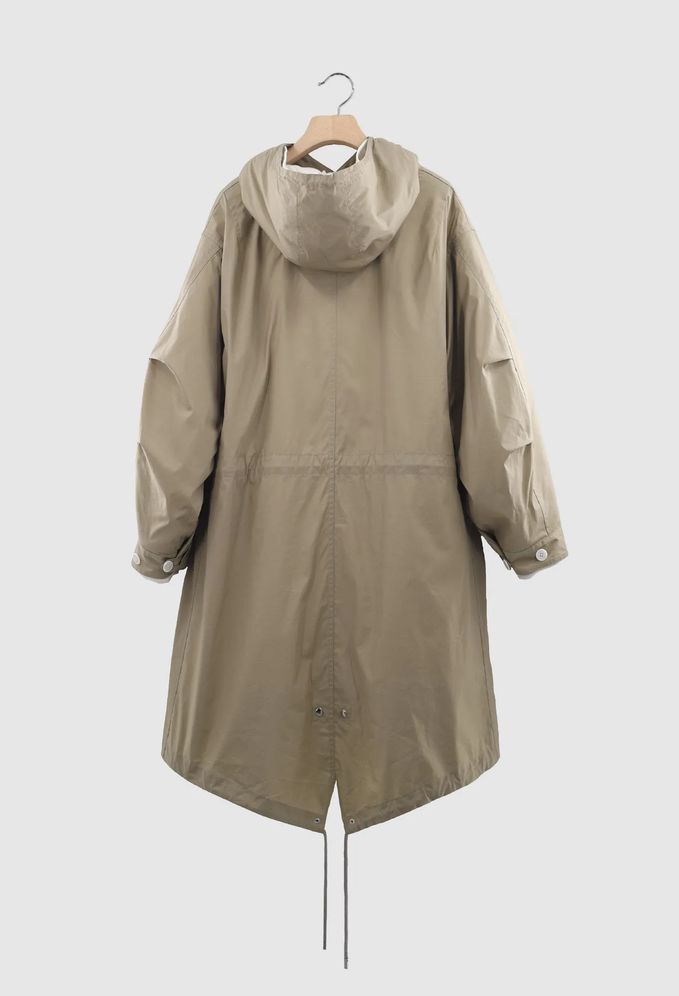 BILLIE - Light Technical Outerwear Hooded Military Style Parka in Dark Beige