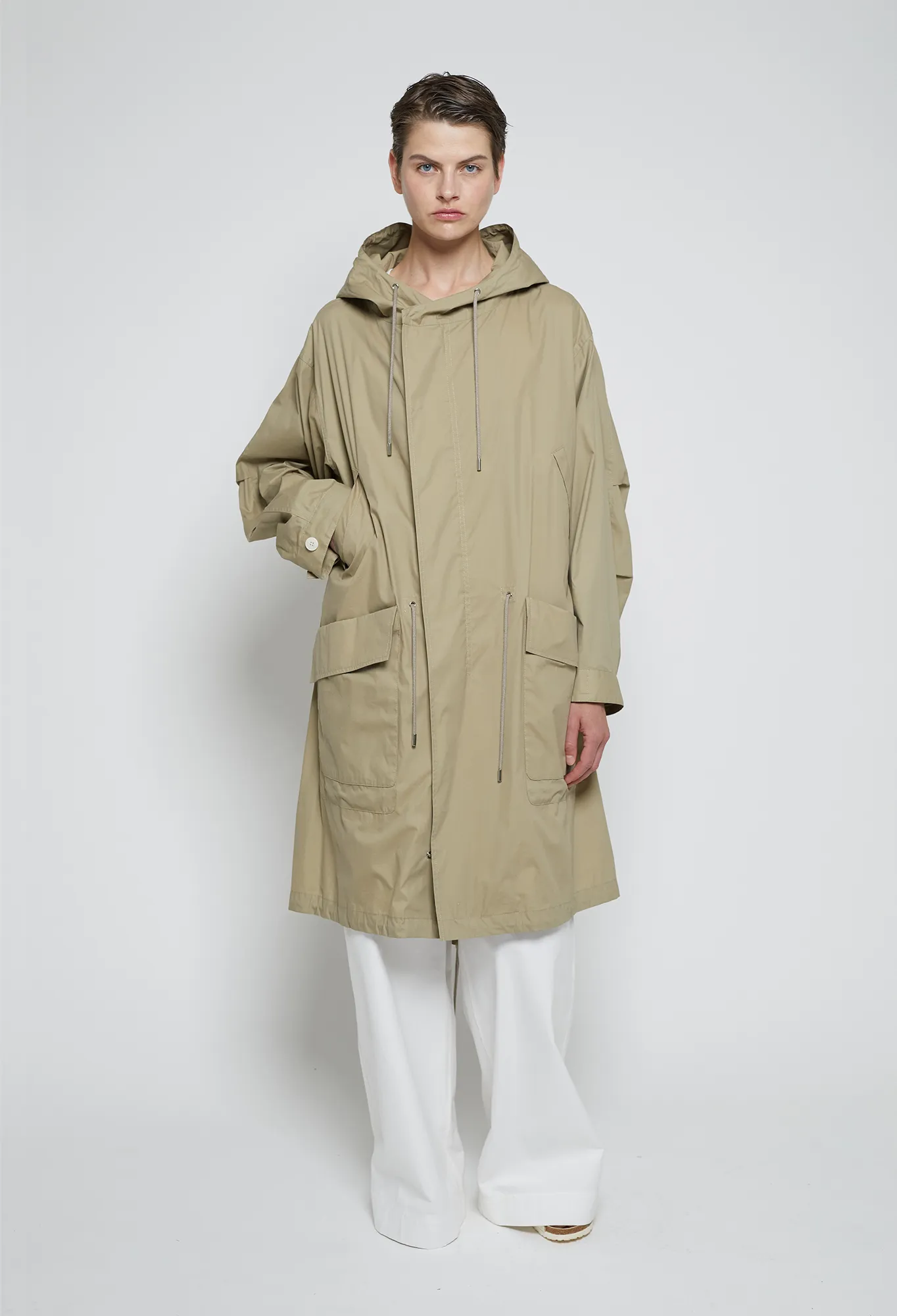 BILLIE - Light Technical Outerwear Hooded Military Style Parka in Dark Beige