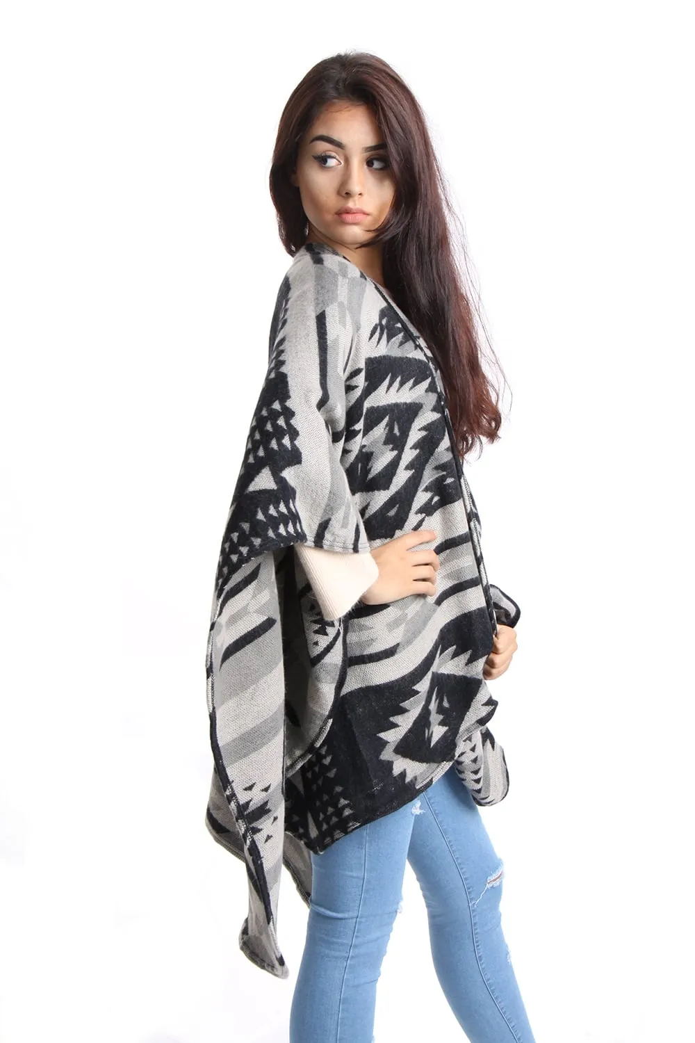 Black Grey White Aztec Blanket Cape