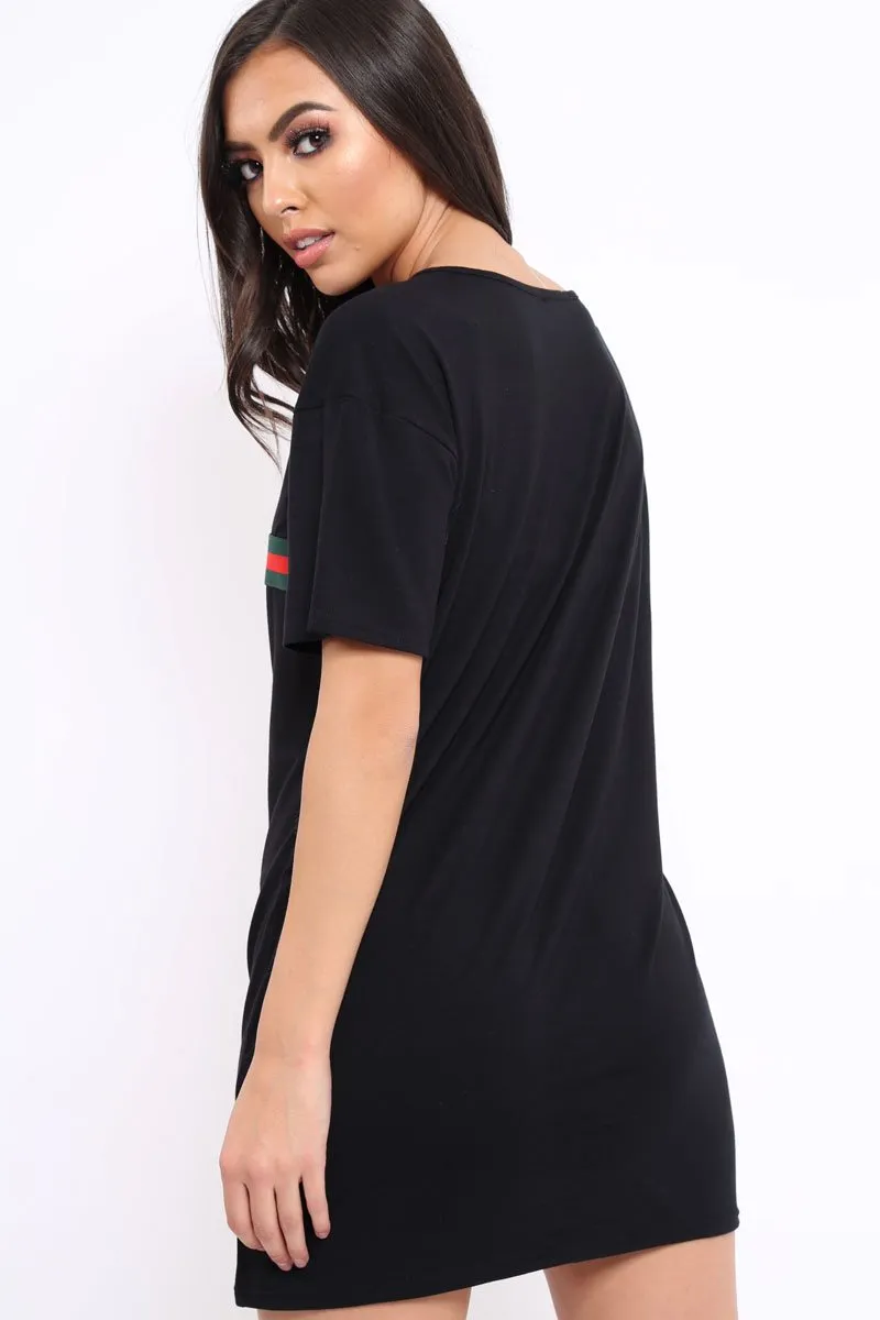 Black Stripe Front T Shirt Dress - Kamden