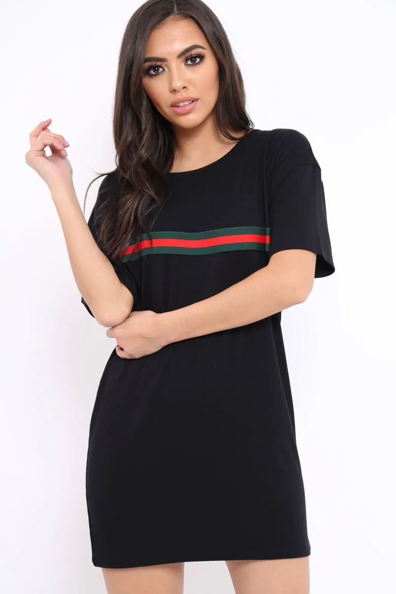 Black Stripe Front T Shirt Dress - Kamden