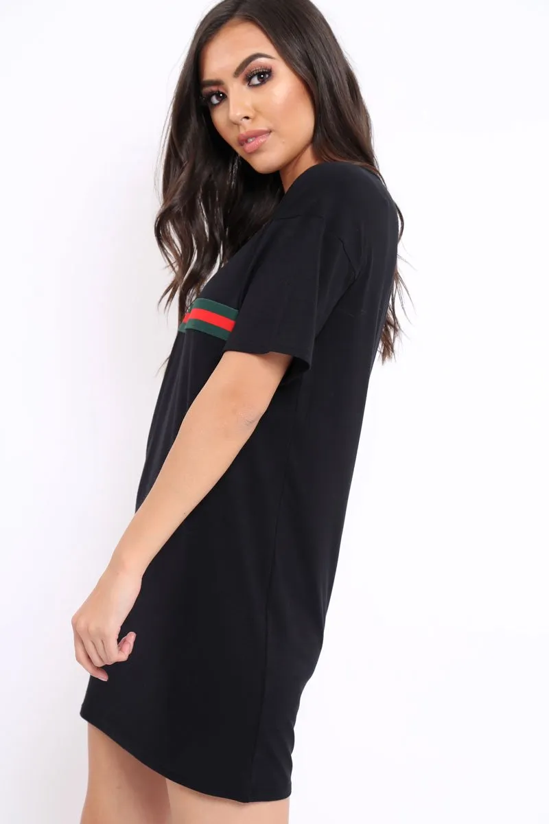 Black Stripe Front T Shirt Dress - Kamden