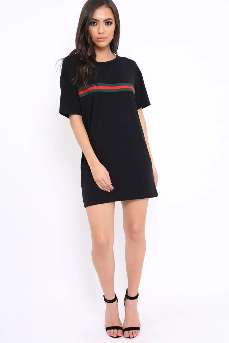 Black Stripe Front T Shirt Dress - Kamden