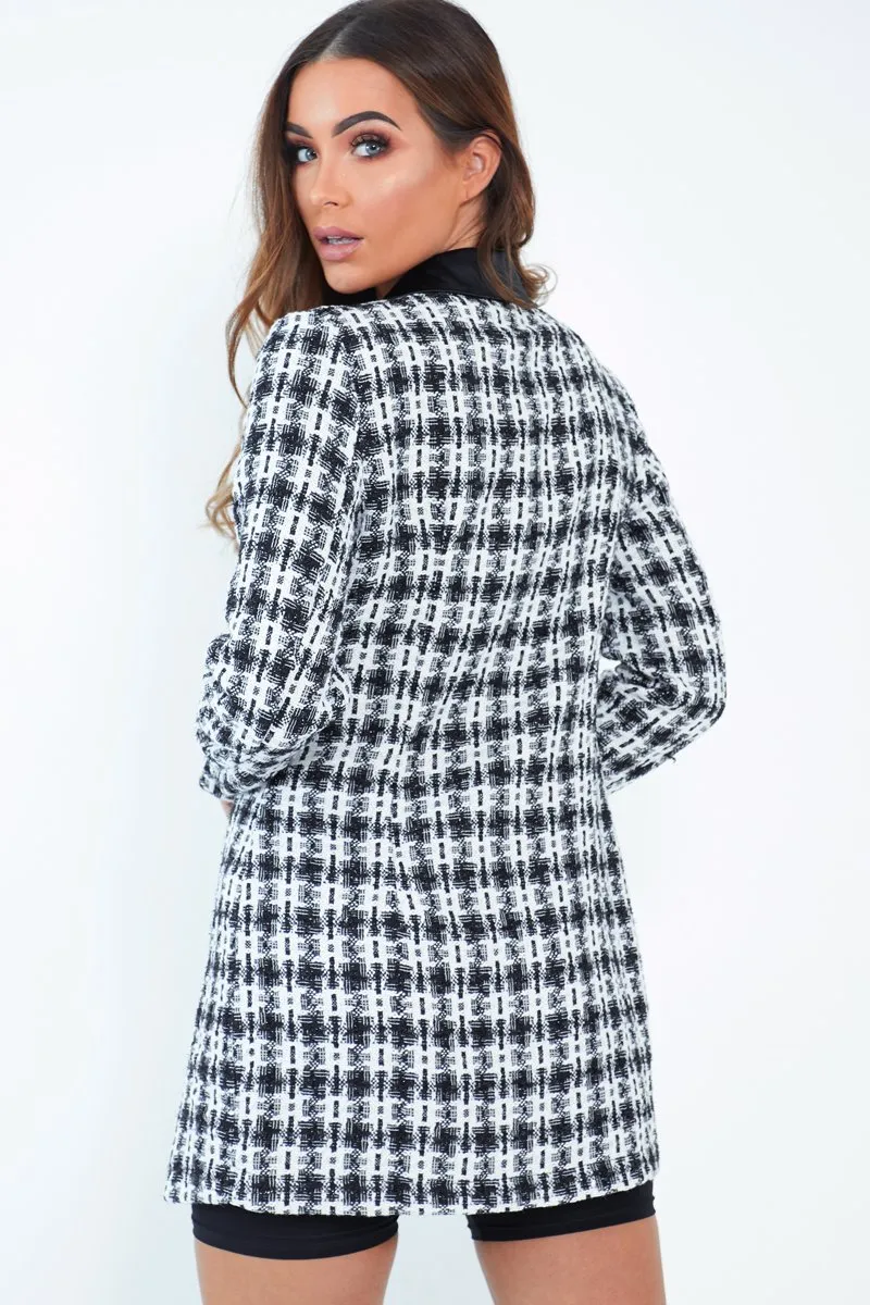 Black White Tweed Button Blazer Dress - Sable