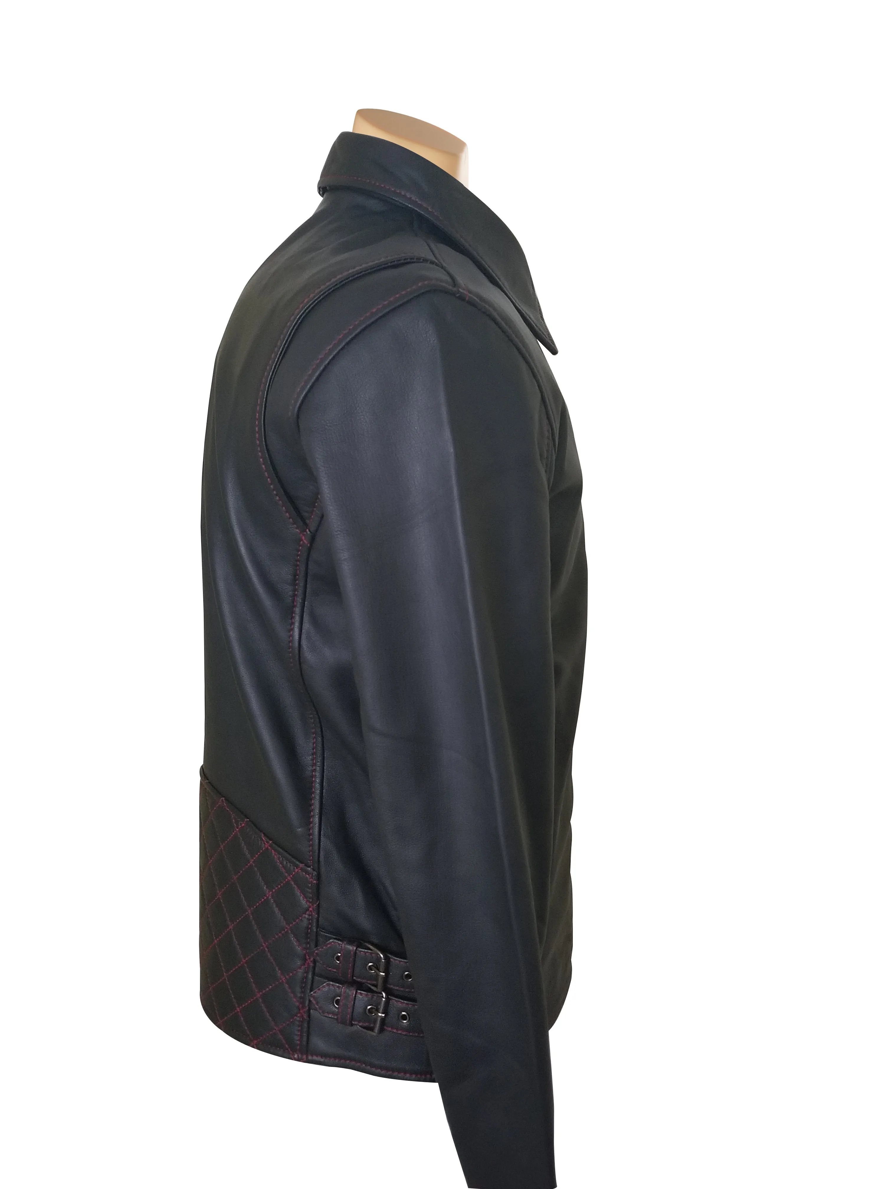 Bonnie's black leather jacket with red stitching