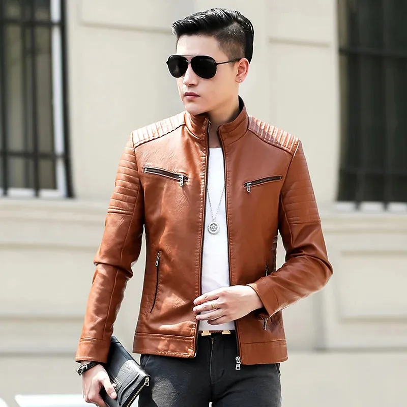 Brand Men's Leather Jacket Coat Men Casual Biker Zipper Jackets Male New Brand Slim Fit Motorcycle Leather Jackets Men