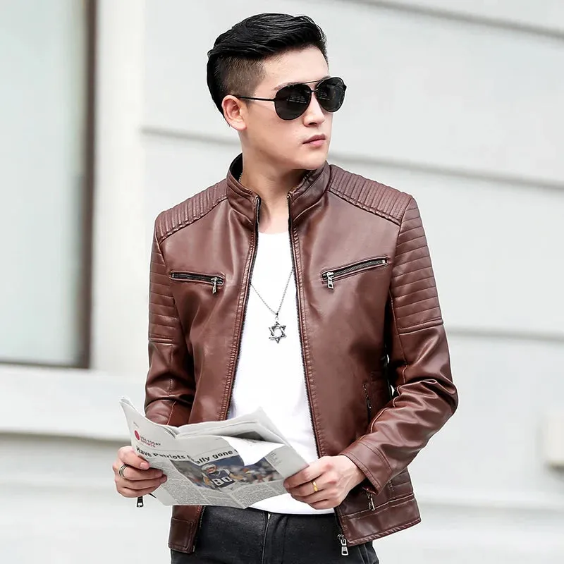 Brand Men's Leather Jacket Coat Men Casual Biker Zipper Jackets Male New Brand Slim Fit Motorcycle Leather Jackets Men