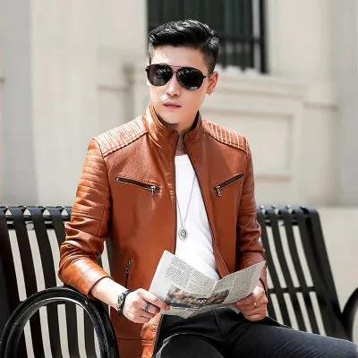 Brand Men's Leather Jacket Coat Men Casual Biker Zipper Jackets Male New Brand Slim Fit Motorcycle Leather Jackets Men