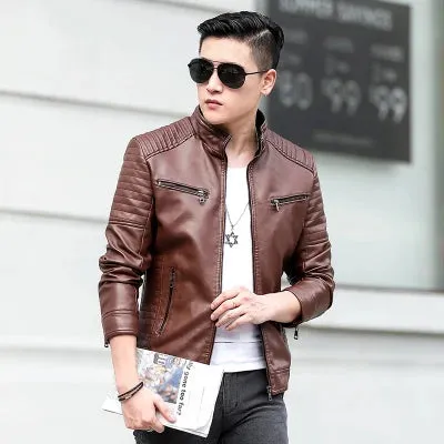 Brand Men's Leather Jacket Coat Men Casual Biker Zipper Jackets Male New Brand Slim Fit Motorcycle Leather Jackets Men