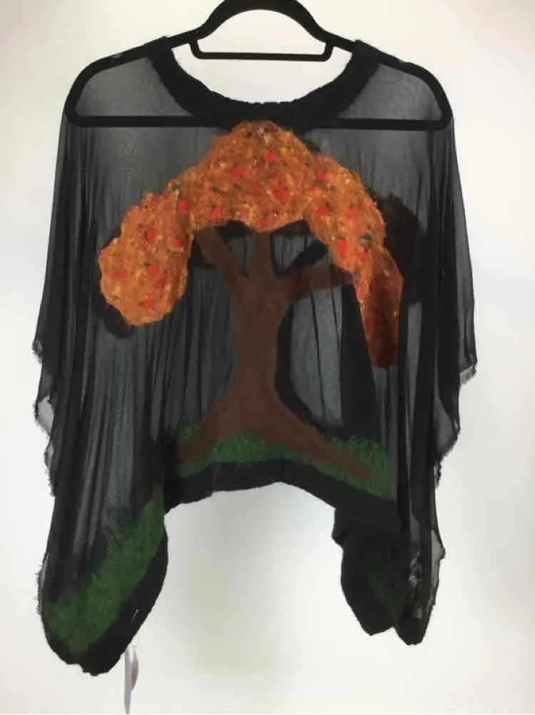 BrisingDesigns Size One Size Black/Orange NWT Felt Tree Handmade Poncho