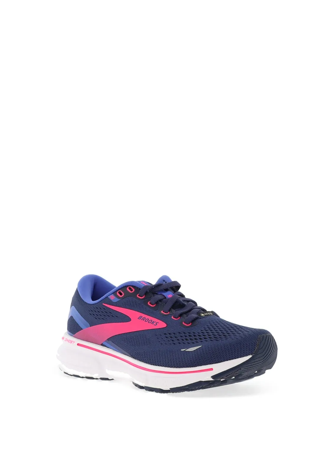 Brooks Ladies Ghost 15 GTX Running Shoe, Peacoat, Blue & Pink