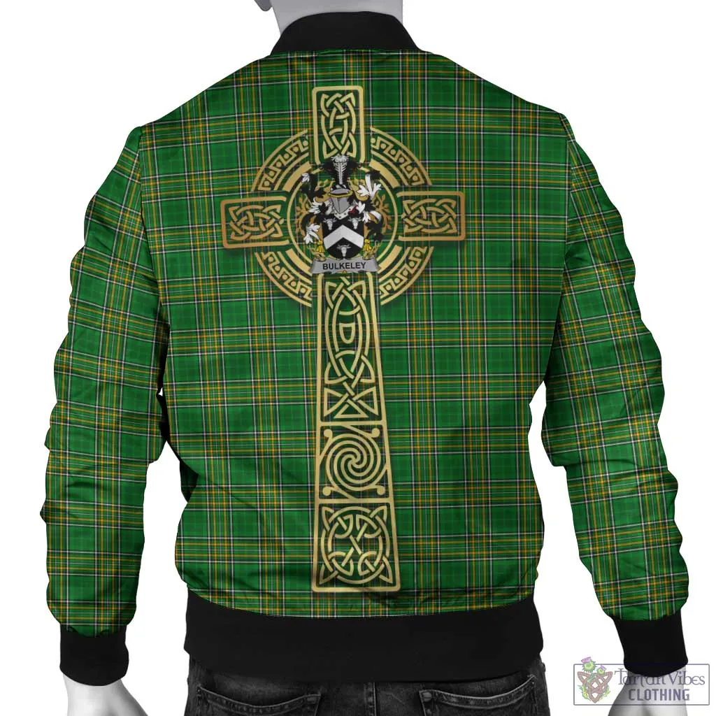 Bulkeley Irish Clan Tartan Bomber Jacket with Coat of Arms Celtic Tree of Life Style