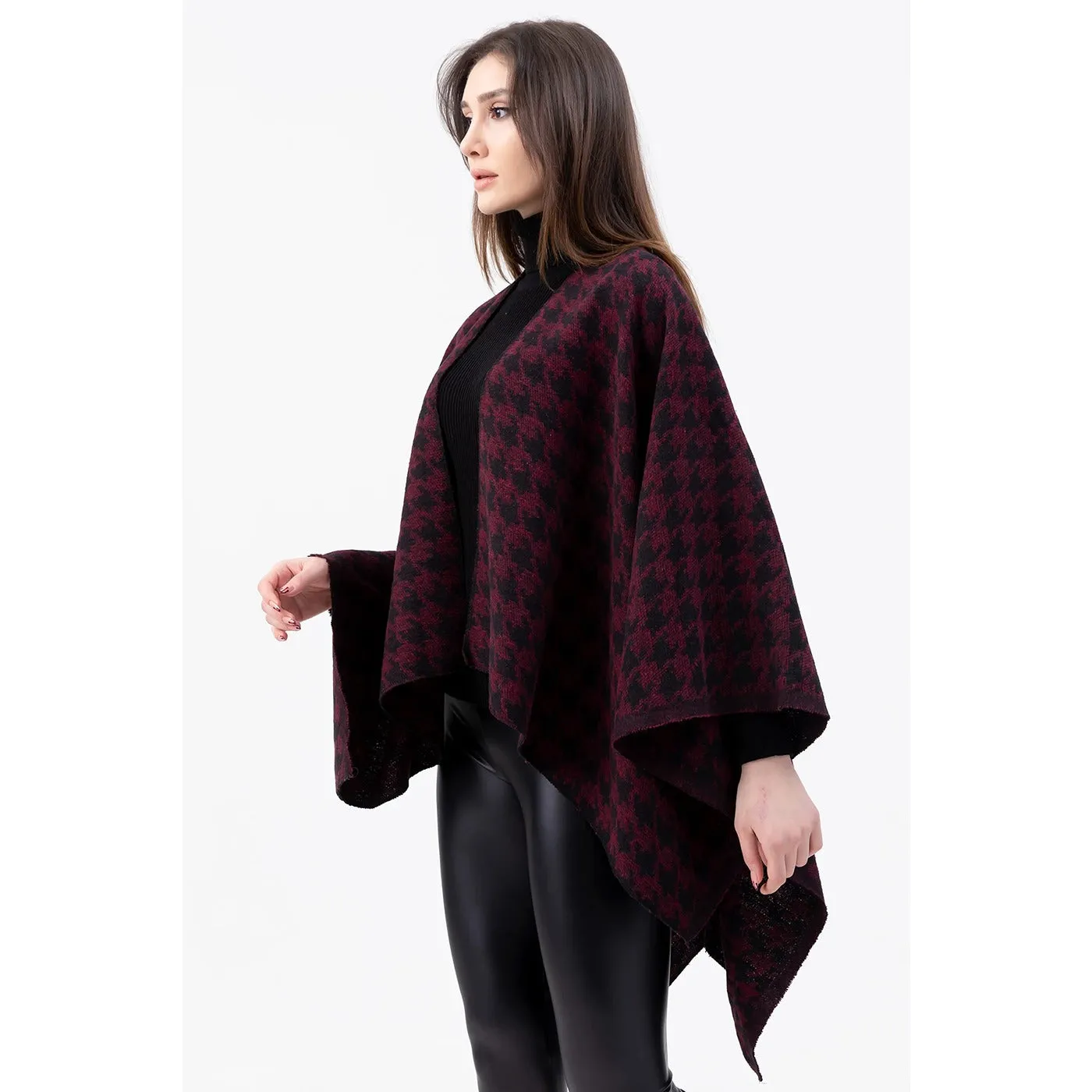 Burgundy Printed Poncho