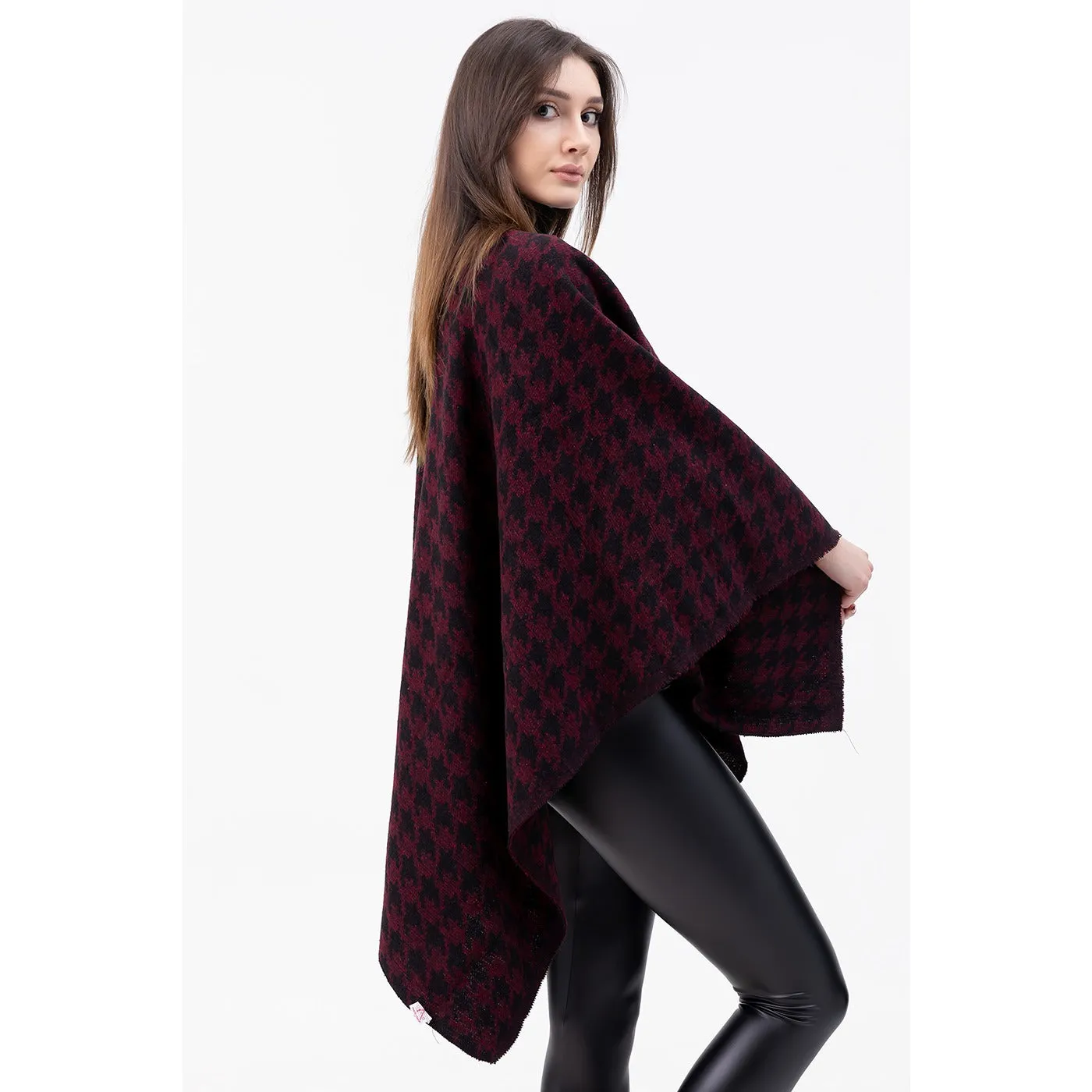 Burgundy Printed Poncho