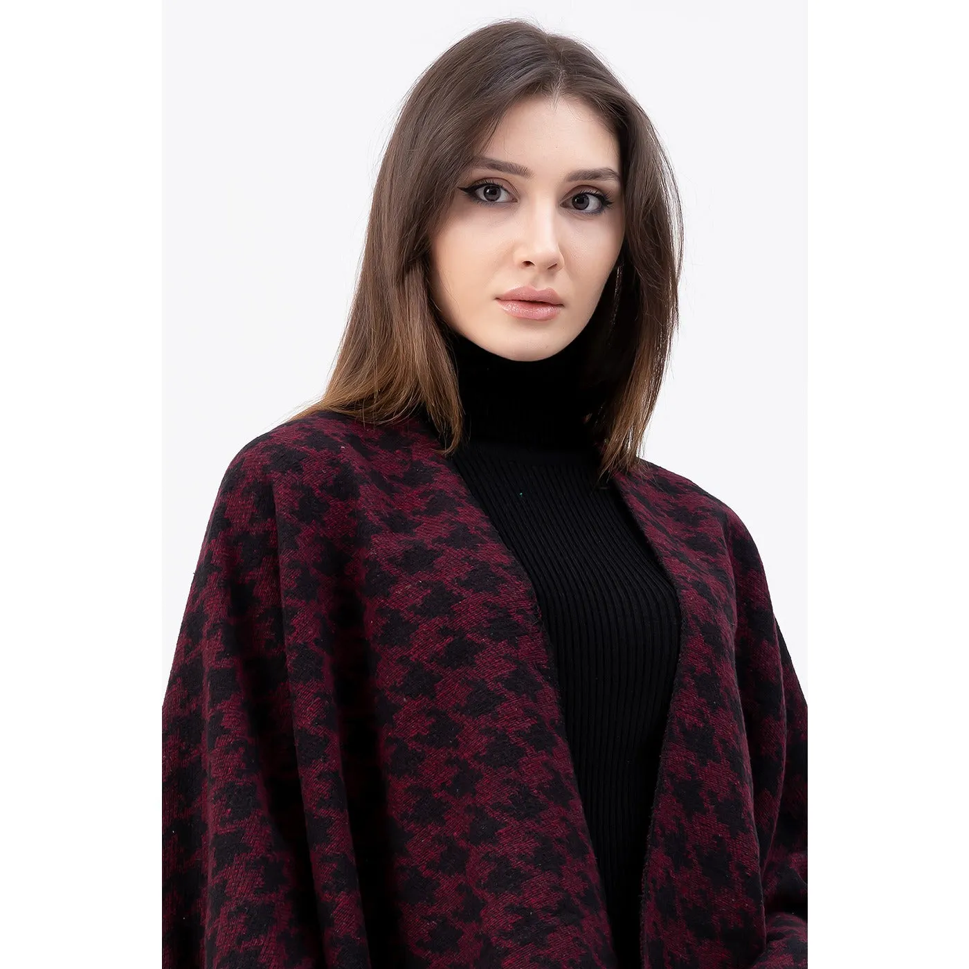 Burgundy Printed Poncho