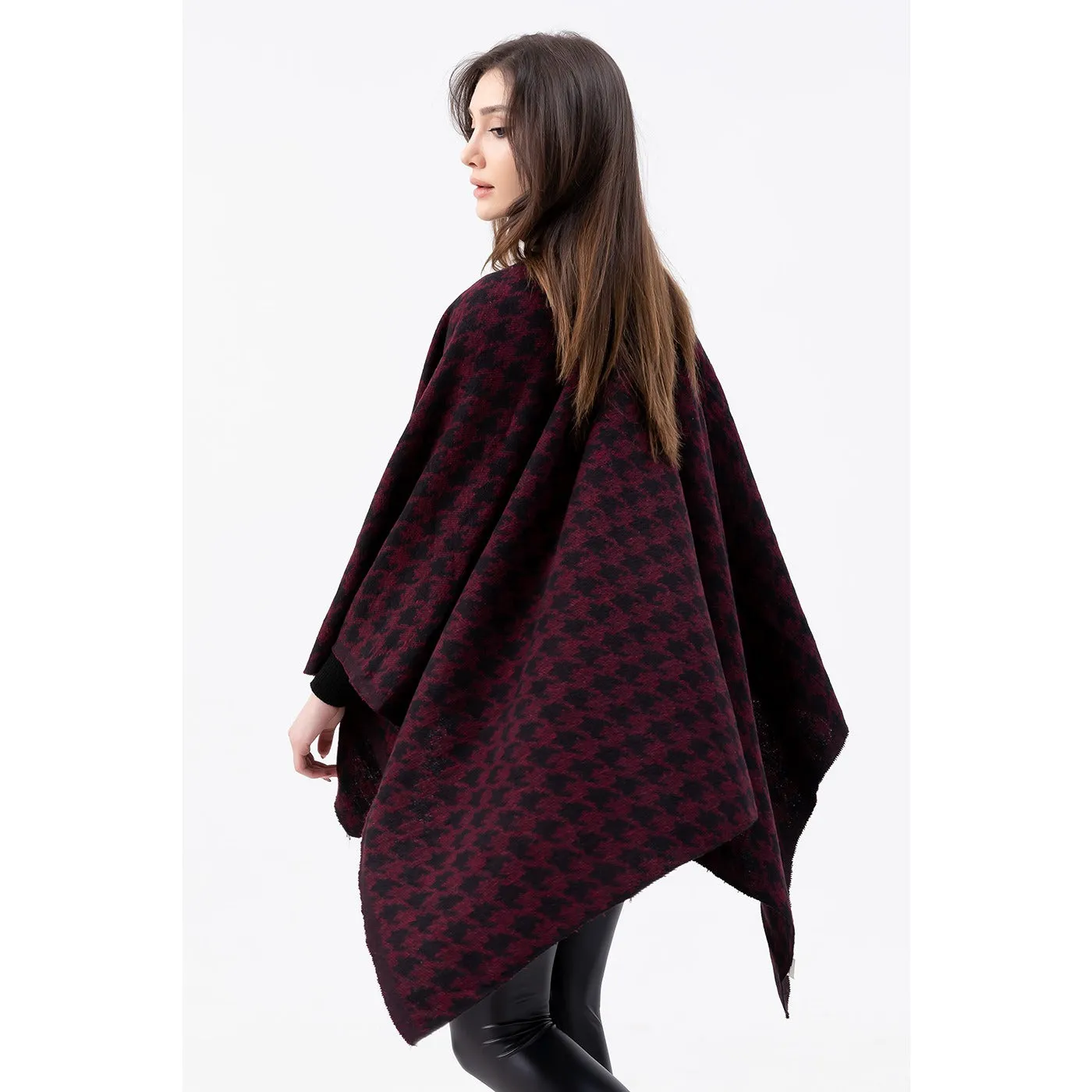 Burgundy Printed Poncho