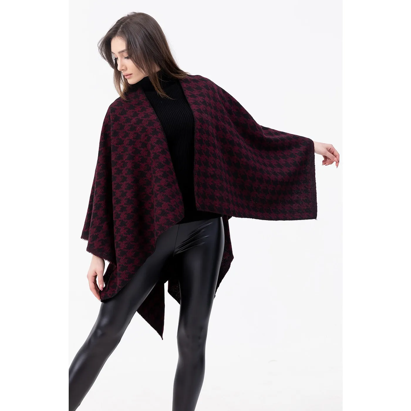 Burgundy Printed Poncho