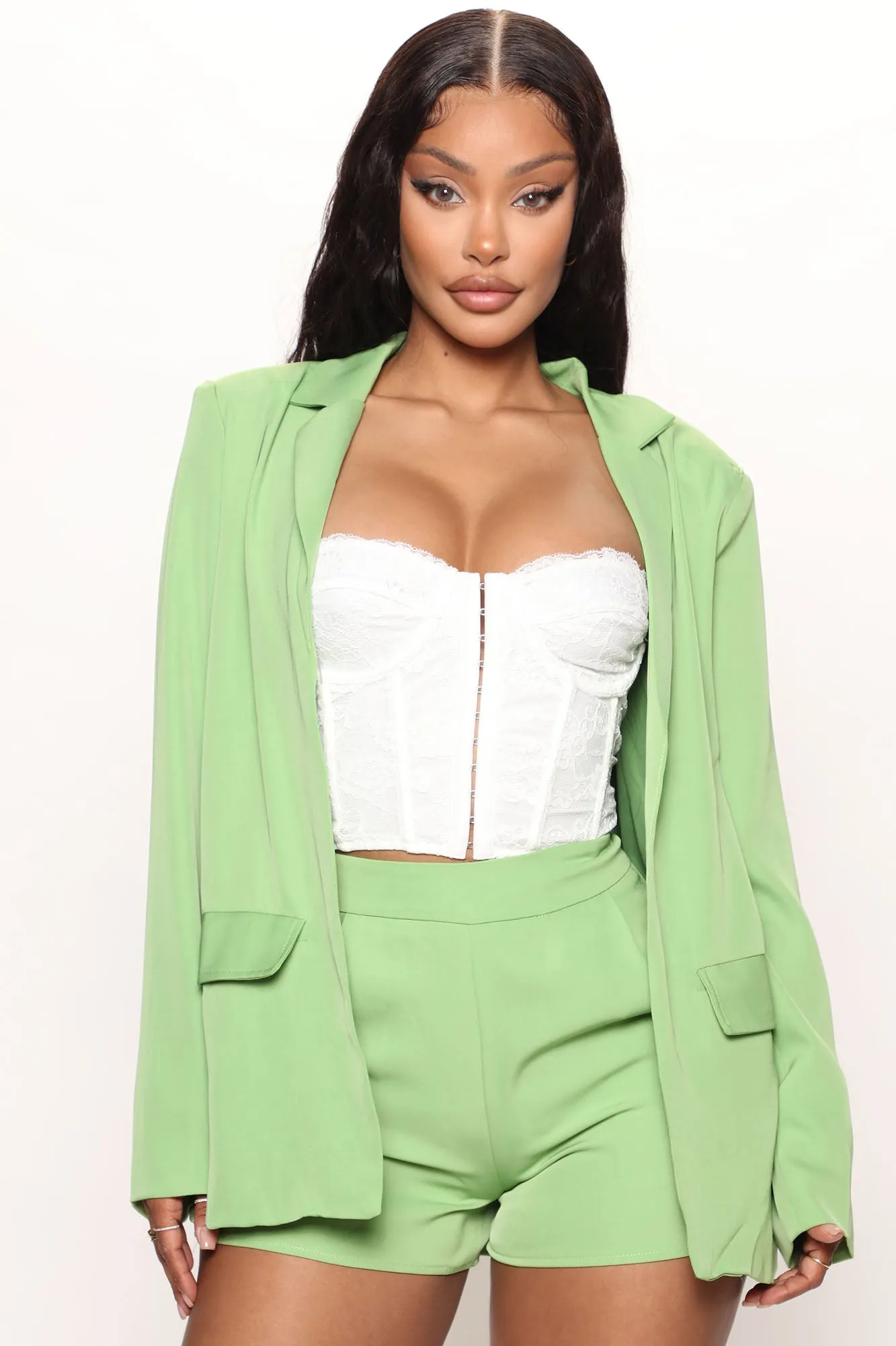 Business Class Blazer Short Set - Green