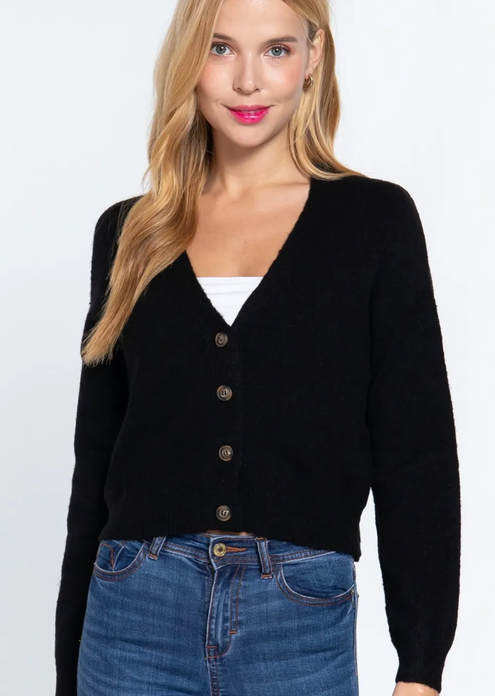 Button Up V Neck Cardigan