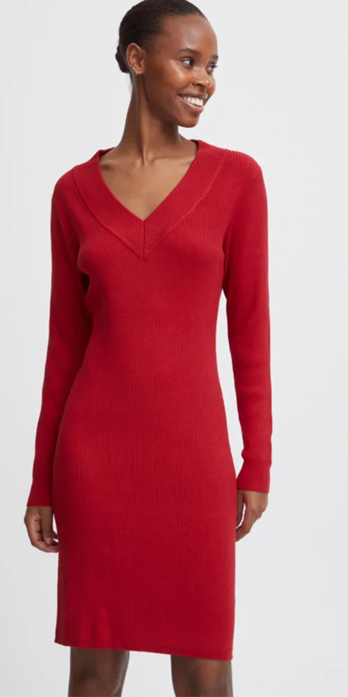 B.Young Ribbed Dress, red