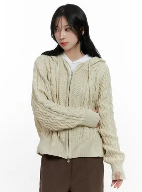 Cable Knit Zip-Up Hooded Sweater Cardigan CN411