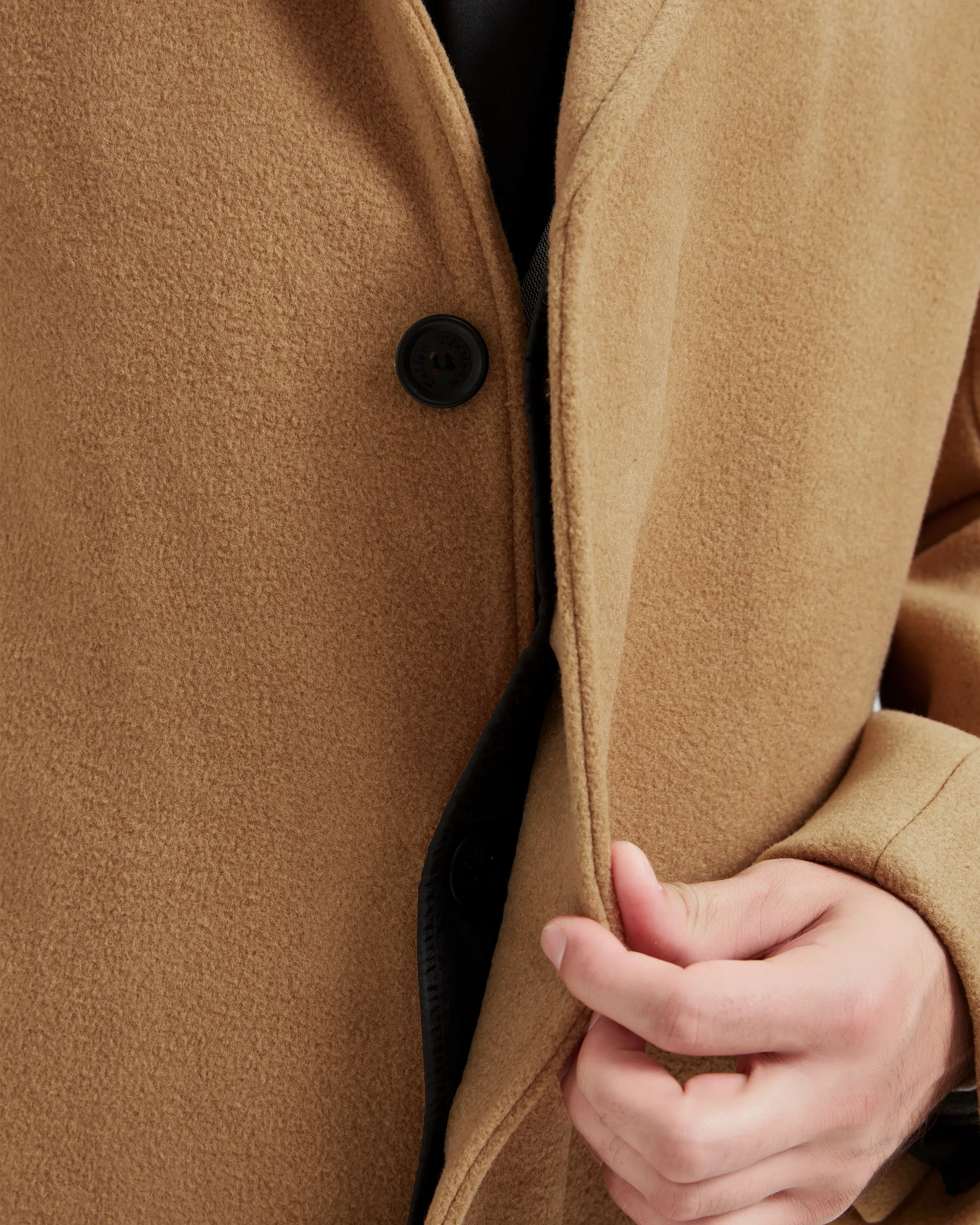 Camel Wool Cashmere Bond Overcoat Black Lining