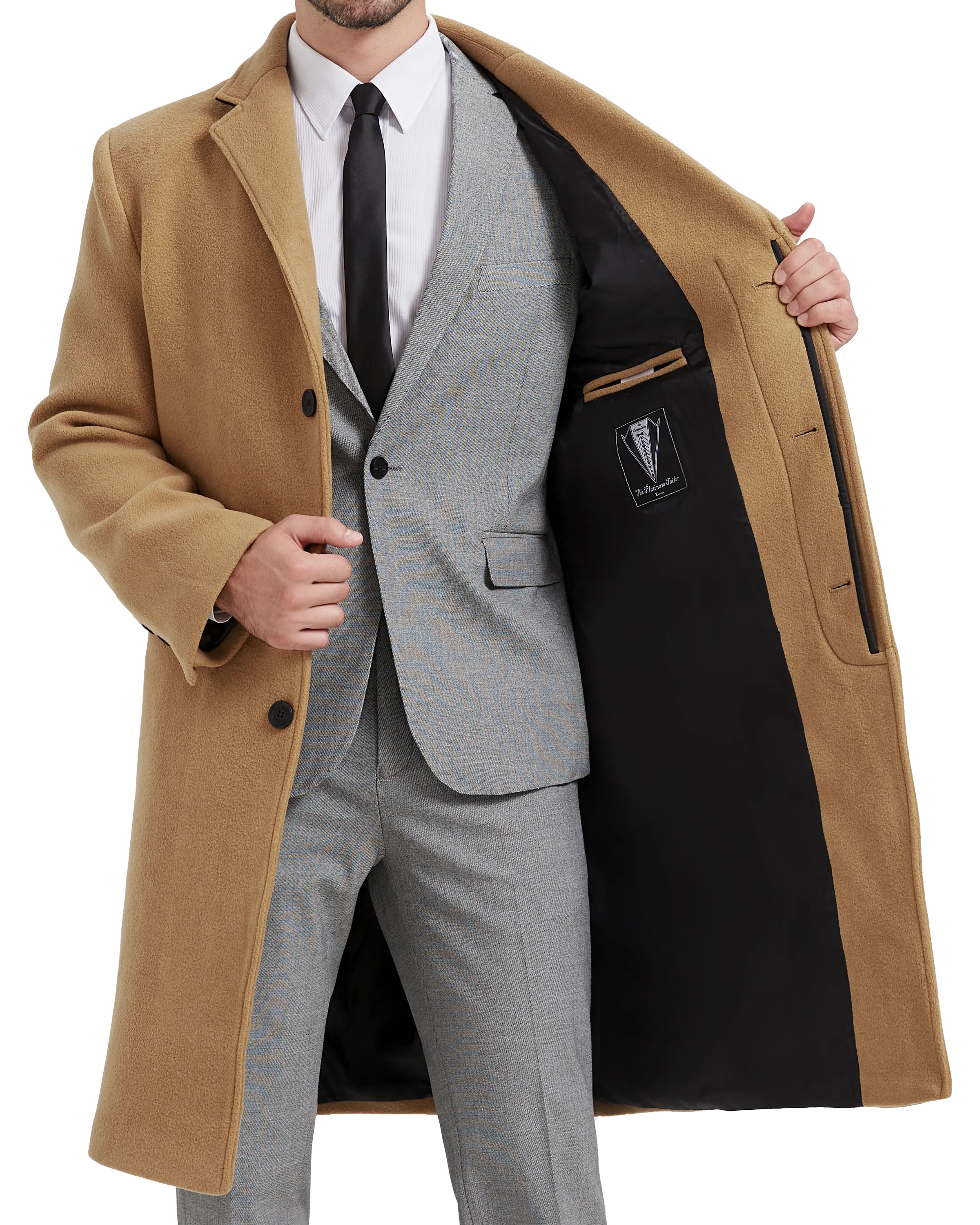 Camel Wool Cashmere Bond Overcoat Black Lining