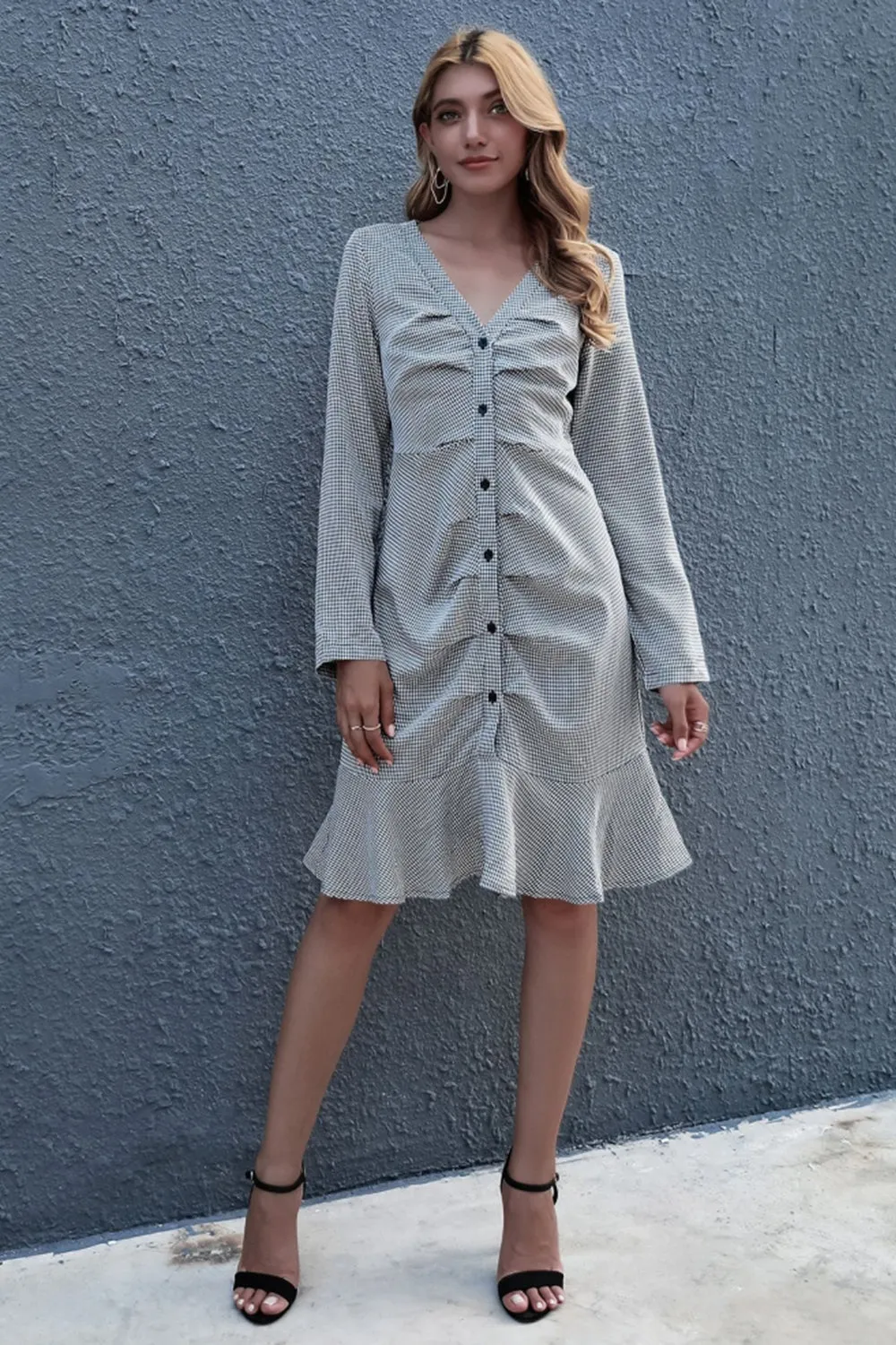 Check High Waist Cardigan Dress