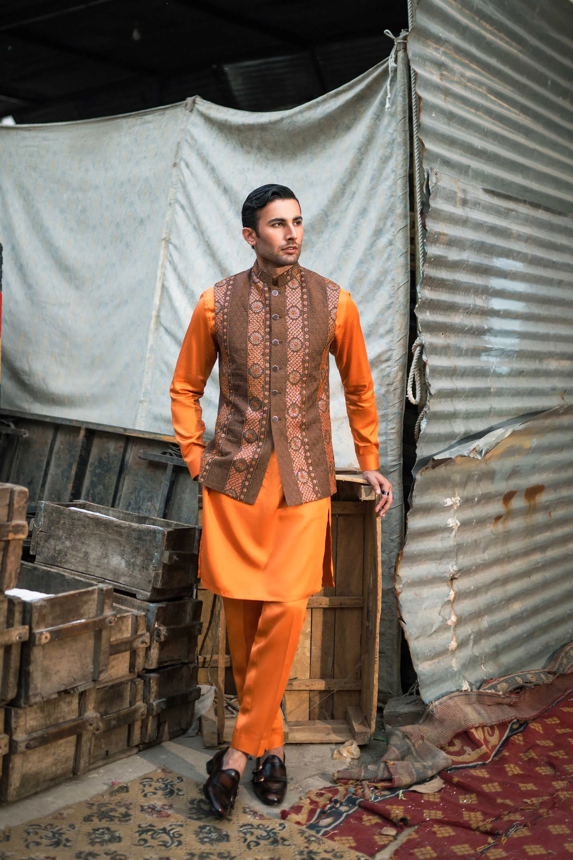 Chocolate Brown Embellished Waistcoat Kurta Set