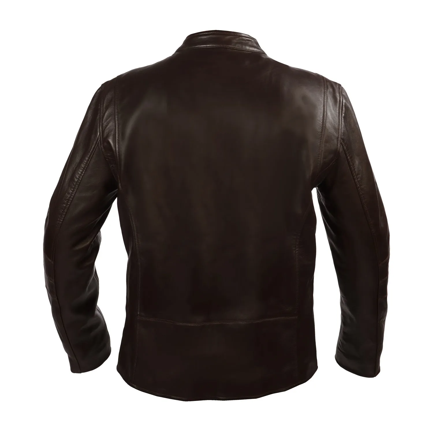 Classic Ban Neck Collar Dark Brown leather Jacket Front Zipper Pockets  By Brune & Bareskin