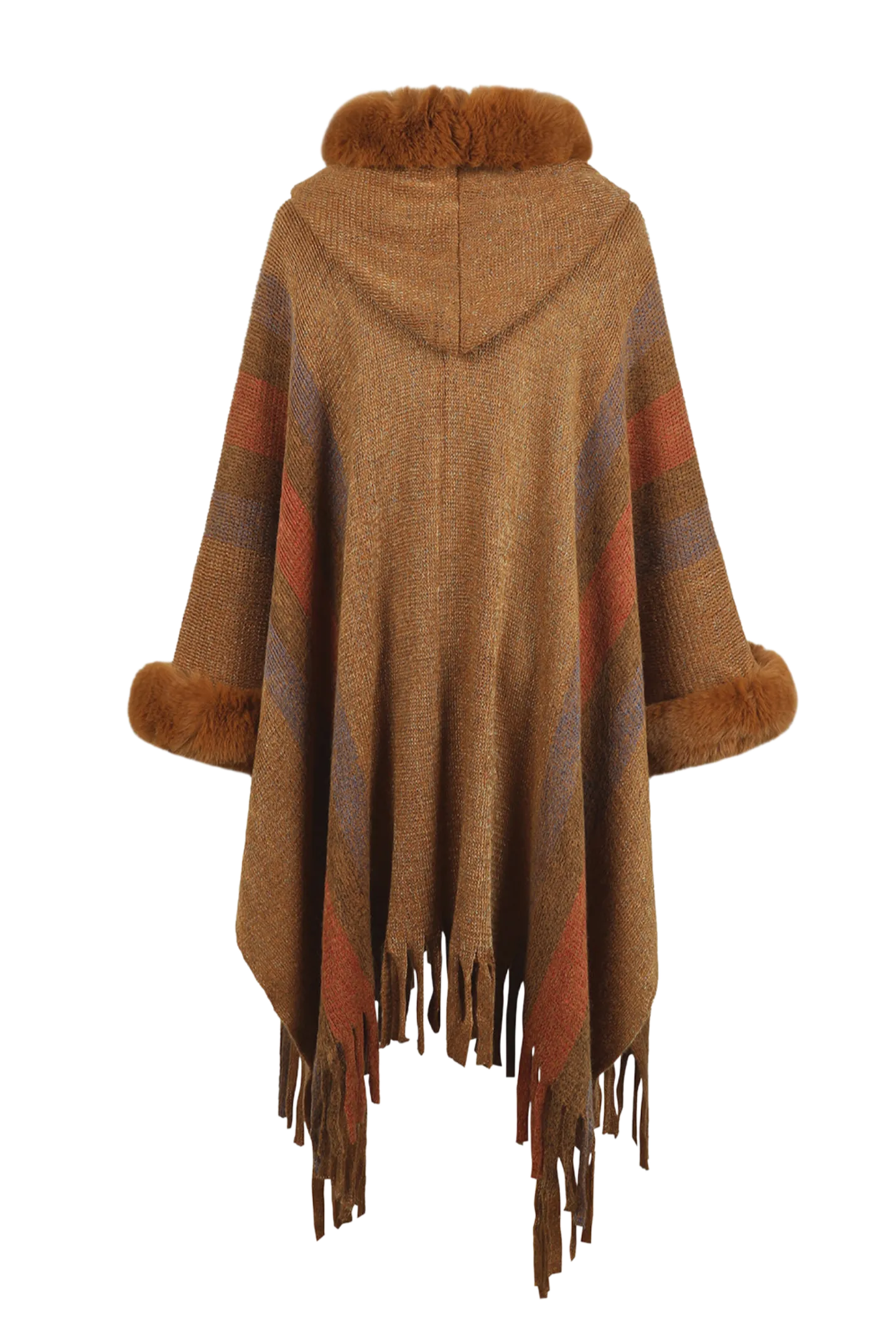 Color Block Fringe Detail Poncho