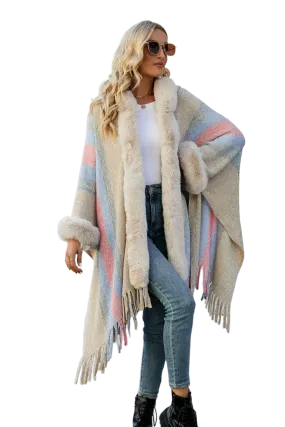 Color Block Fringe Detail Poncho